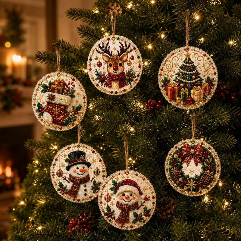 Art Craft Christmas Tree - 6個入り DIY ダイヤモンドアートペイント クリスマス アクリルオーナメント キット、パールクラフトで、クリスマスツリー、窓、家の装飾に。ギフトにも最適。