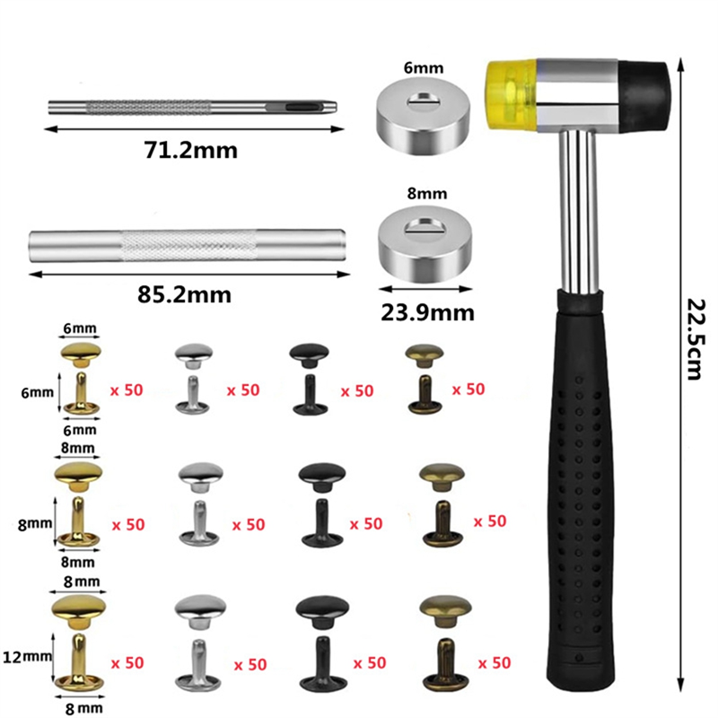 Leather Tooling Kit - ABWP-レザーリベット、600個のマルチカラーダブルキャップリベット、中空パンチ付きレザーリベットキット、パンチツール、ゴムハマー