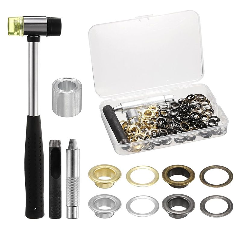 Leather Tooling Kit - ABWZ-100個 グロメットアイレットツールキット 靴、衣類、革、布、ベルトDIY用、ゴールド、シルバー、ガンメタル、ブロンズ