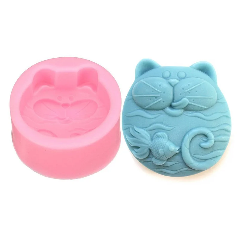 Art Craft Stick - 焦げ付き防止シリコン3D石鹸型,手作りキャンドル,猫と魚の工芸品,アート,DIY,新品,1個