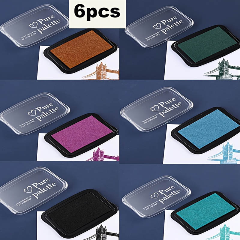 Stamping Ink Pad - 6個入り - レトロな単色スポンジインクパッド - 6つのクラシックカラー、ゴム印、スクラップブック、紙、DIYアート用品に使用