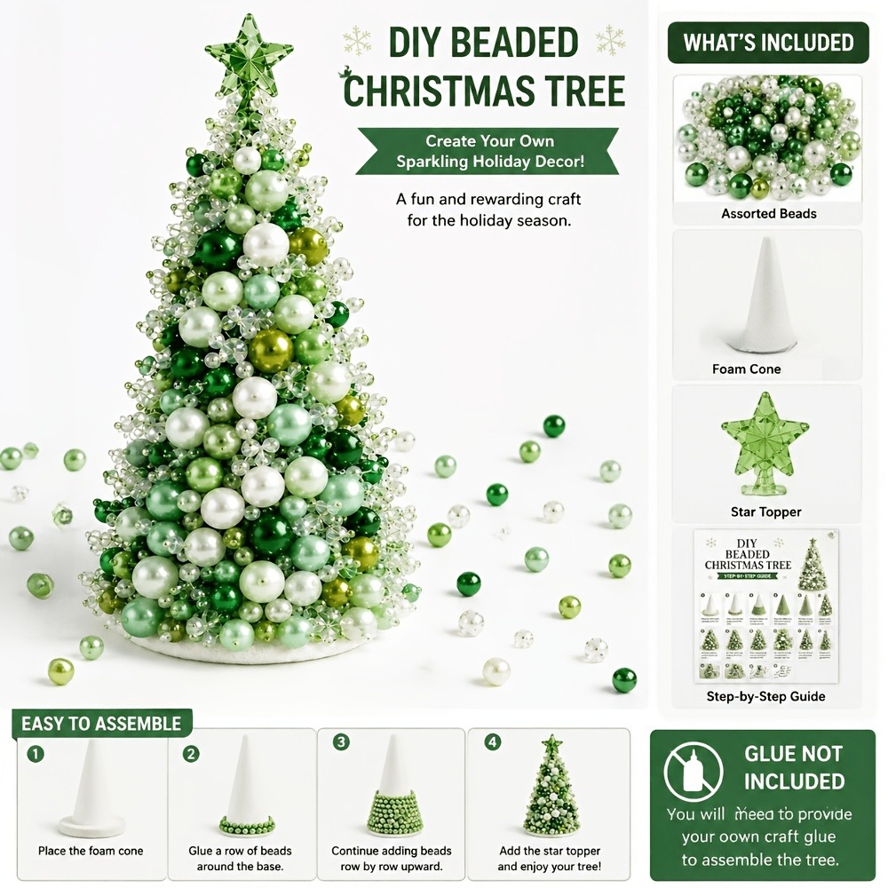 Art Craft Christmas Tree - DIYビーズクリスマスツリーキット、手作りPVCグリッタークリスマスツリークラフトセット、子供と大人向けの組み立て簡単アートキット