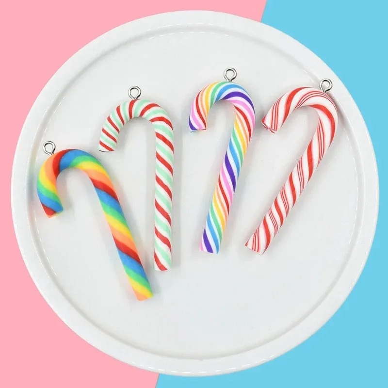 Art Craft Christmas - 10個入り かわいい大型ポリマークレイ クリスマスキャンディケインチャーム ペンダント DIYクラフトアクセサリー イヤリング
