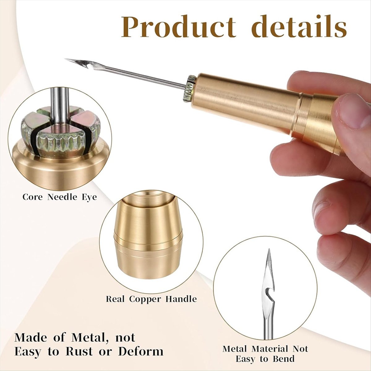 Leather Tooling Kit - 9個入り革縫い針キット、銅製ハンドル付き、革細工用針6本付き、靴修理ツール[2026 MOCC]