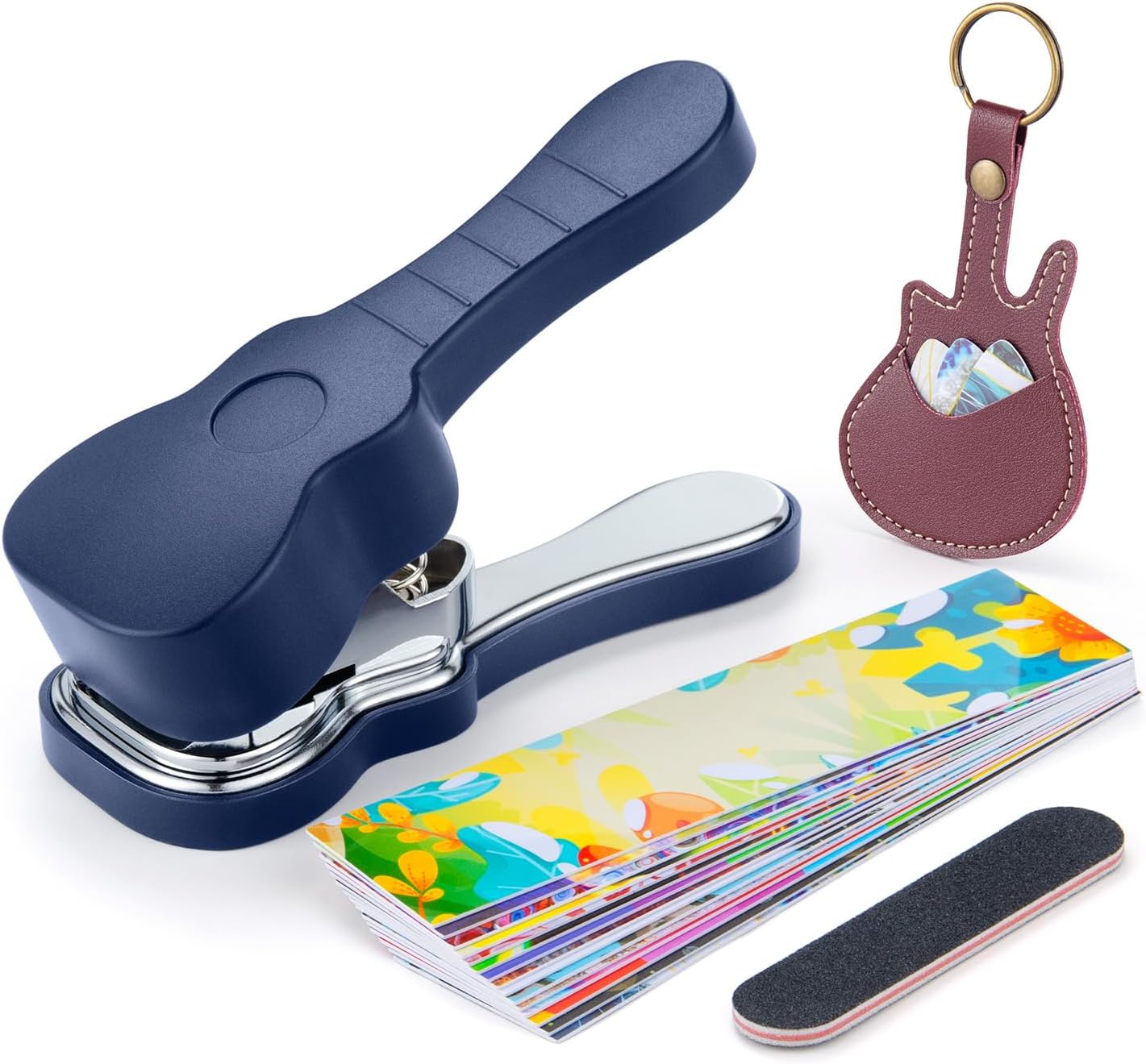 Leather Tooling Kit - ファッションギターピックパンチキット、DIYカスタムピックメーカー用ツール（レザーキーホルダー、ファイル、ピックストリップ付き）