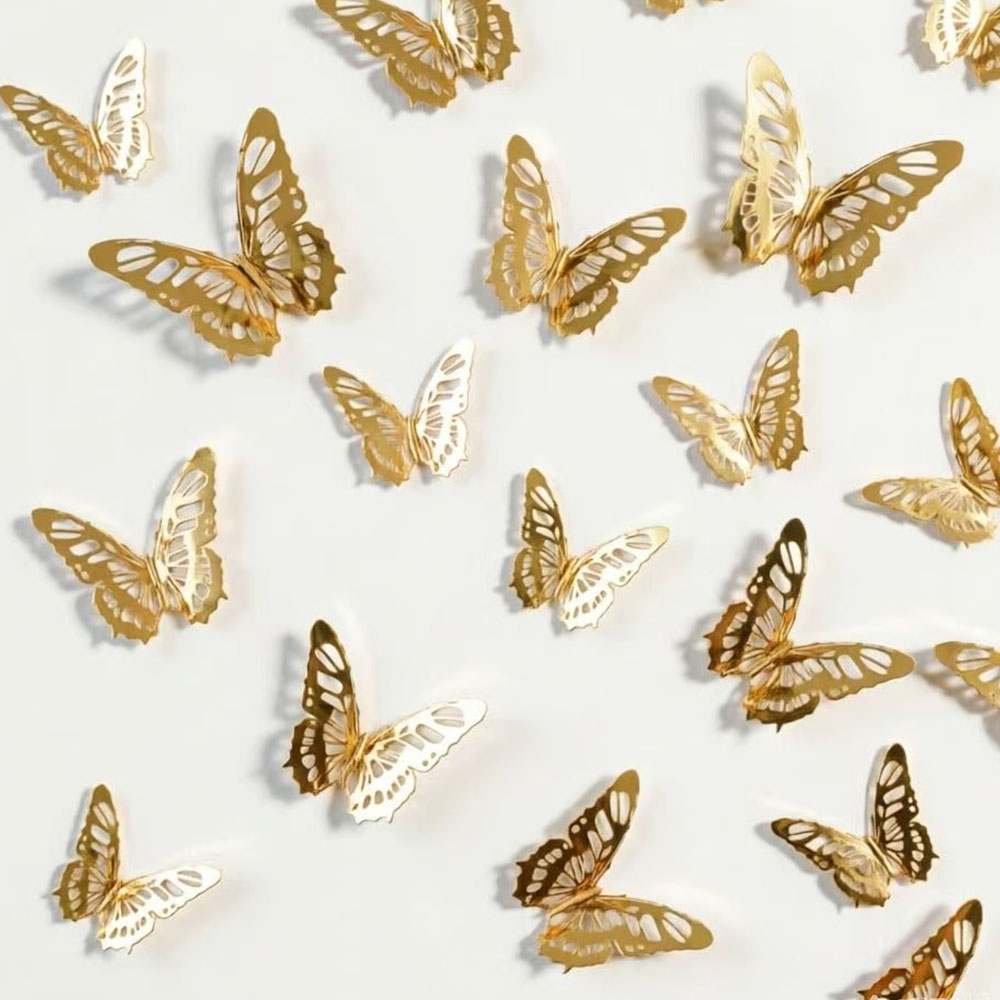 Art Craft Butterfly - 12個入り 3D蝶々ウォールデコレーション 3サイズ ゴールドバタフライデコレーション 誕生日パーティーのお祝い用 取り外し可能なステッカー