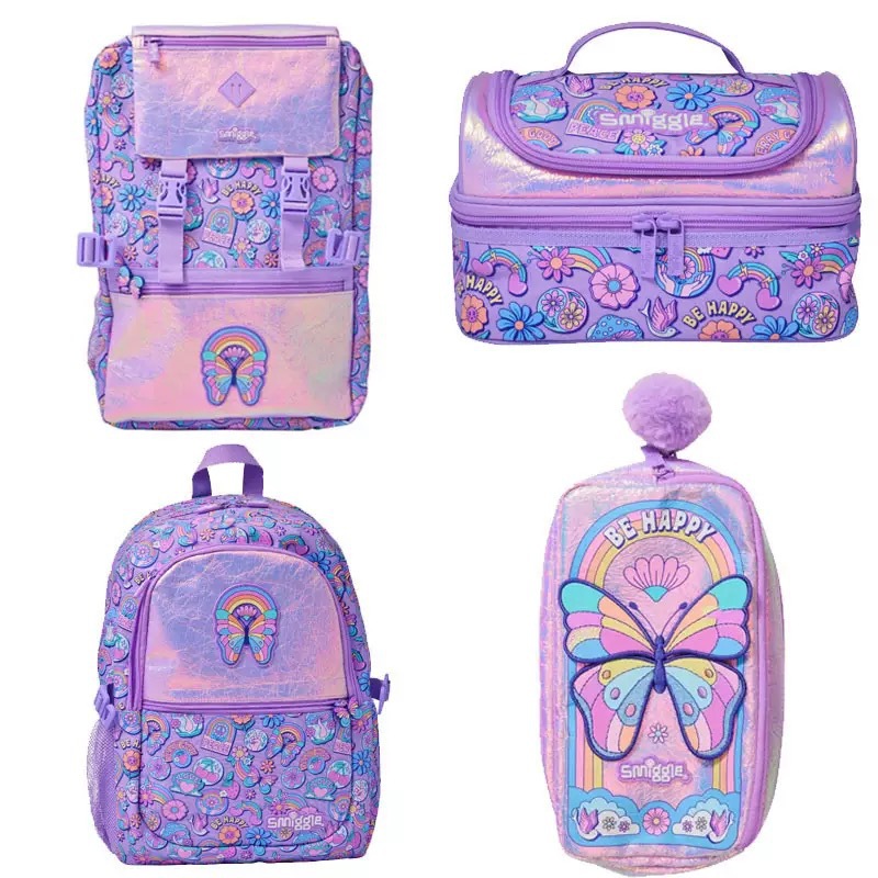 Art Craft Butterfly - オーストラリアの女の子用子供用スクールバッグ、小学校の生徒用大型バックパック、漫画の蝶のデザイン、鉛筆ケース付き
