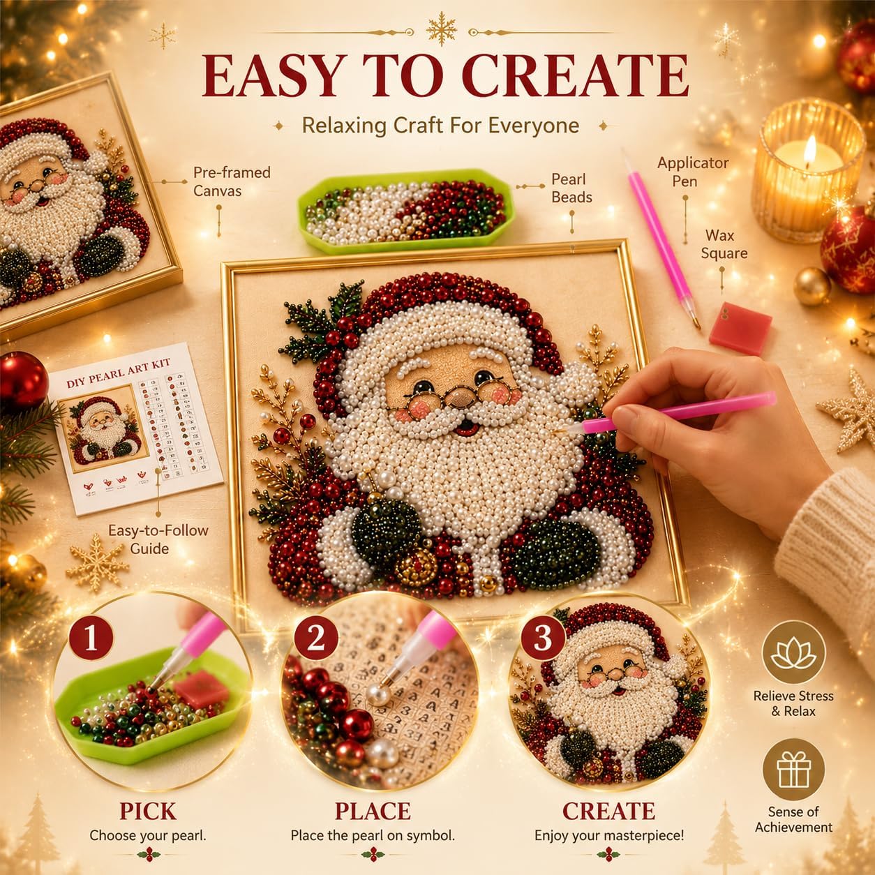 クリスマス・パール・ダイヤモンド・ペインティングDIYキット - Art Craft Christmas Tree のレビューと価格