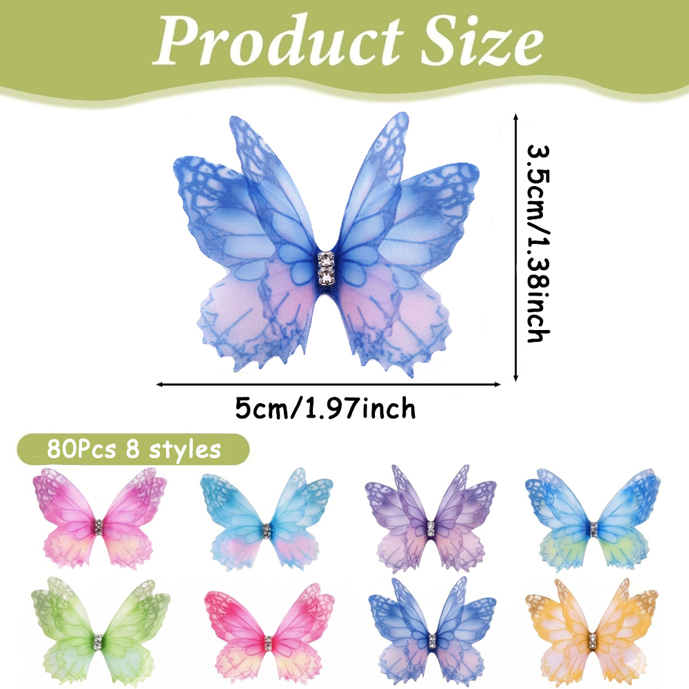 80個入り オーガンジー製蝶のクラフトパーツ — 2層構造の - Art Craft Butterfly のレビューと価格