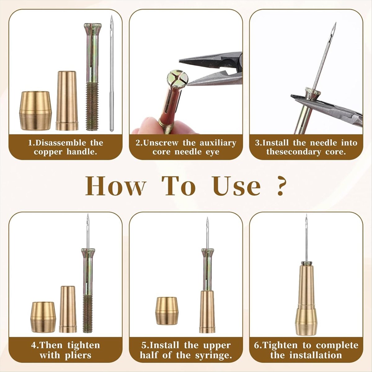 9個入り革縫い針キット、銅製ハンドル付き、革細工用針6本付き - Leather Tooling Kit のレビューと価格