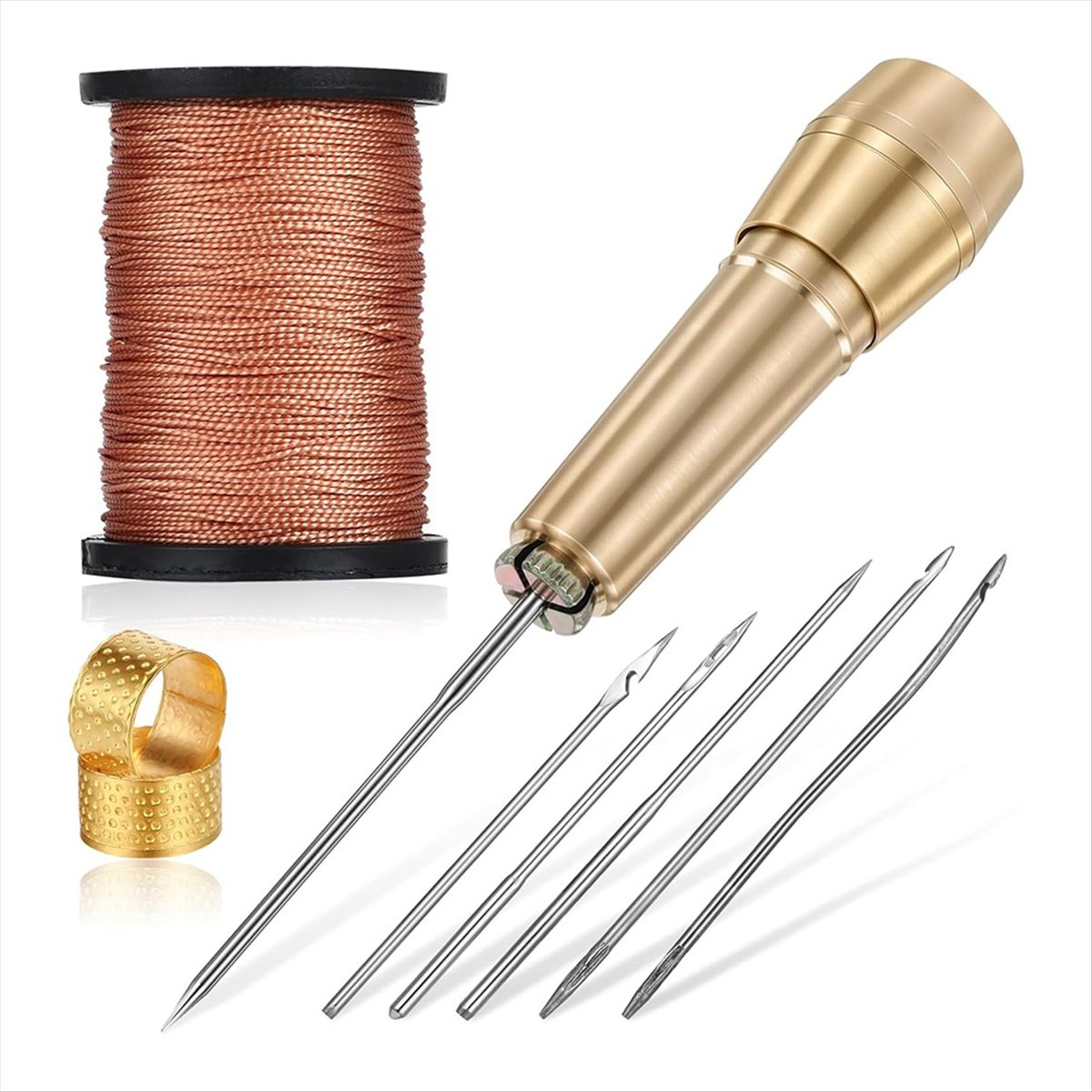 9個入り革縫い針キット、銅製ハンドル付き、革細工用針6本付き - Leather Tooling Kit のレビューと価格