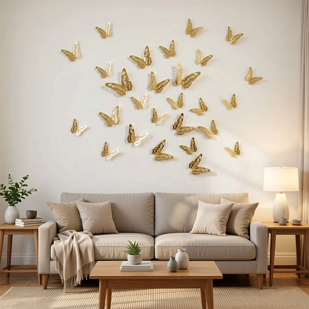 12個入り 3D蝶々ウォールデコレーション 3サイズ ゴール - Art Craft Butterfly のレビューと価格