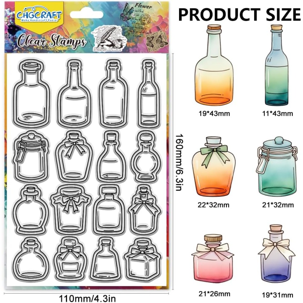 さまざまなボトルスタイルのクリアスタンプ、ガラスボトルとイン - Stamping Ink Pad のレビューと価格