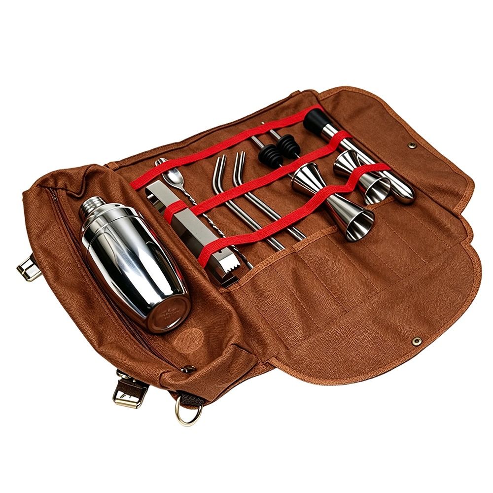 キャンバスレザーバーテンダーツールバッグ、複数の収納コンパー - Leather Tooling Kit のレビューと価格